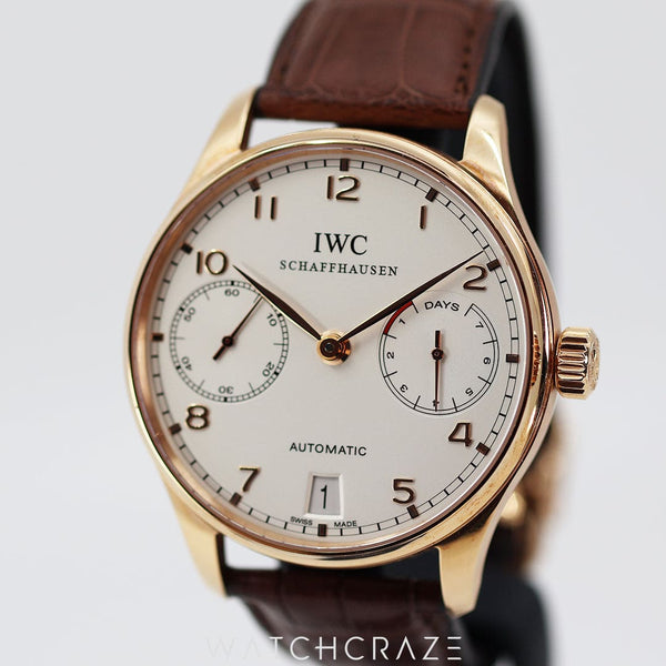 IWC PORTUGUESE AUTOMATIC ROSE GOLD WHITE DIAL 42.3MM IW500114 WATCHCRAZE 1800 118 228