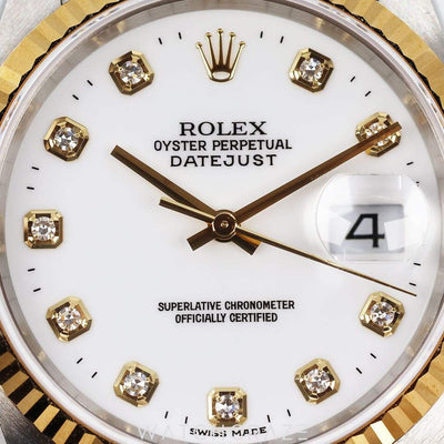 1999 ROLEX DATEJUST TWO-TONE GOLD WHITE DIAL 36MM 16233