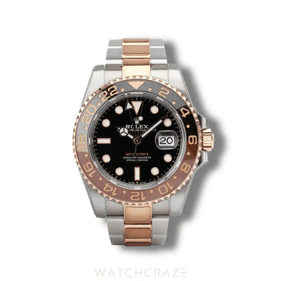 2022 ROLEX GMT MASTER II TWO TONE ROSE GOLD AND STEEL ROOT BEER 40MM 126711CHNR 'STICKERS APPLIED'