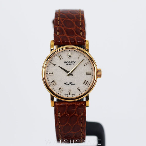 2003 LADIES ROLEX CELLINI DILVER DIAL BROWN LEATHER BAND 26MM 01