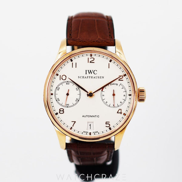 IWC PORTUGUESE AUTOMATIC ROSE GOLD WHITE DIAL 42.3MM IW500114 WATCHCRAZE 1800 118 228