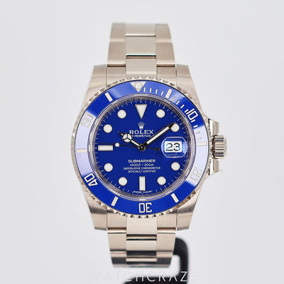 2010 ROLEX SUBMARINER DATE WHITE GOLD BLUE DIAL "SMURF" 40MM 116619LB