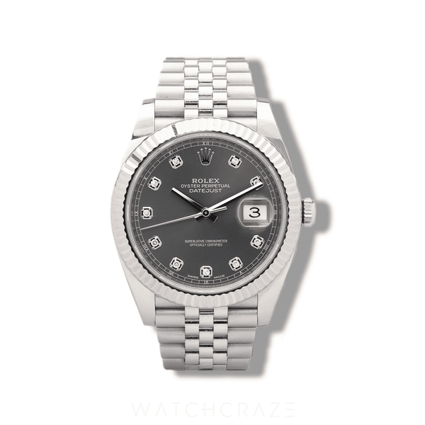 2017 ROLEX DATEJUST RHODIUM DIAL DIAMOND MARKERS 41MM 126334