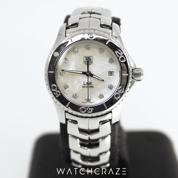 2007 TAG LADIES TAG HEUER LINK PEARL DIAL DIAMOND 27 MM W645970