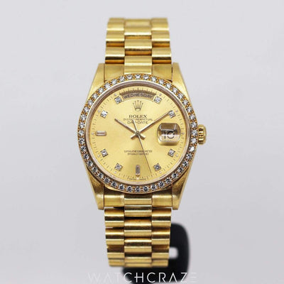 1995 Rolex Day-Date Gold Diamond Bezel 36MM 18348