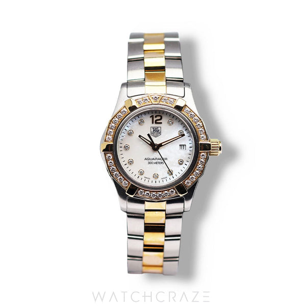 LADIES TAG HEUER AQUARACER TWO TONE YELLOW GOLD AND STEEL 26MM WAF1450