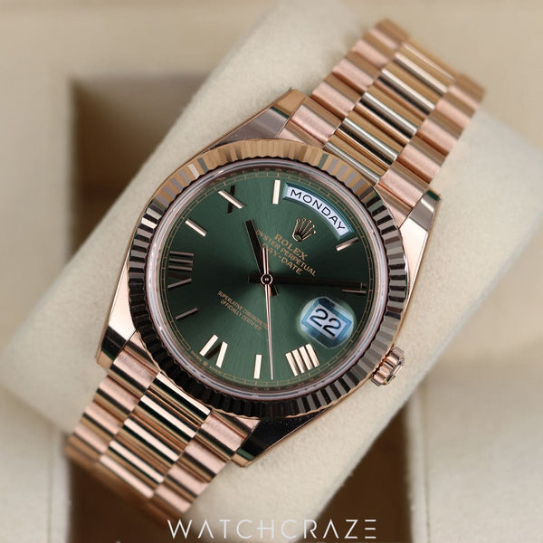 2023 ROLEX DAY DATE ROSE GOLD OLIVE GREEN DIAL 40MM 228235