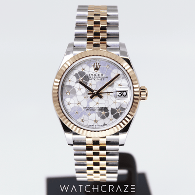 2023 ROLEX DATEJUST TWO-TONE ROSE GOLD FLORAL-MOTIF DIAL 31MM 278271