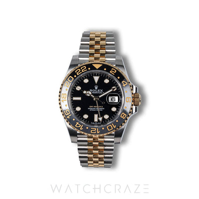 2023 ROLEX GMT-MASTER II TWO TONE YELLOW GOLD AND STEEL BLACK DIAL 40MM 126713GRNR