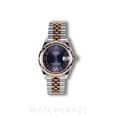 2020 ROLEX LADIES DATEJUST TWO TONE ROSE GOLD AND STEEL DIAMONDS BEZEL PURPLE DIAL 31MM 278341RBR