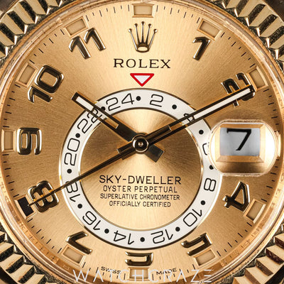 2018 ROLEX SKY-DWELLER YELLOW GOLD CHAMPAGNE DIAL 42MM 326938