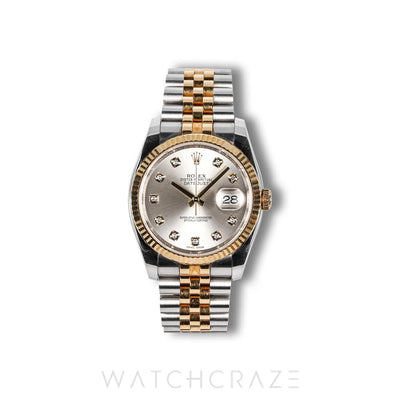 2017 ROLEX DATEJUST DIAMOND MARKER SILVER DIAL 36MM SUPER JUBILEE 116233