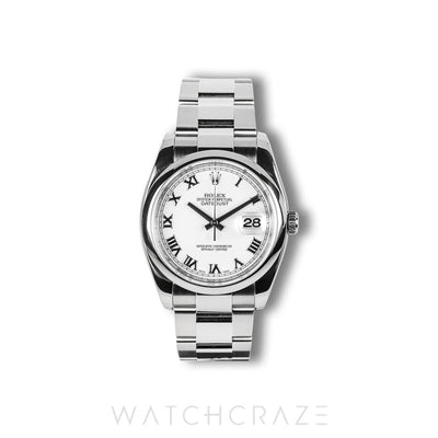 2006 ROLEX DATEJUST ROMAN WHITE DIAL 36MM 116200