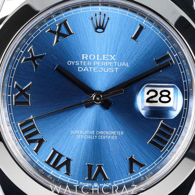 2021 ROLEX DATEJUST SMOOTH OYSTER ROMAN BLUE DIAL 41MM 126300
