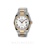 2024 ROLEX DATEJUST TWO TONE YELLOW GOLD AND STEEL WHITE ROMAN NUMERAL DIAL 36MM 126233