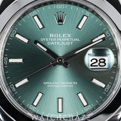 2022 ROLEX DATEJUST 41MM MINT GREEN DIAL SMOOTH BEZEL 126300