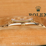 ROLEX DATEJUST YELLOW GOLD GREEN SUNBURST DIAL DIAMOND INDICATORS 36MM 16018 (Aftermarket dial / Aftermarket glass / Aftermarket bracelet)