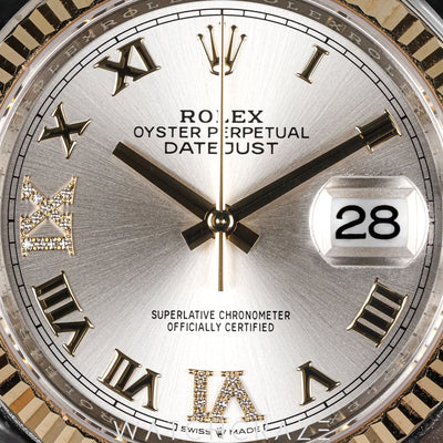 2026 ROLEX DATEJUST TWO TONE YELLOW GOLD AND STEEL SILVER DIAMOND DIAL 36MM 126233