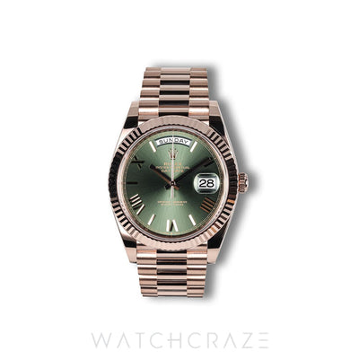 2026 ROLEX DAY-DATE ROSE GOLD OLIVE DIAL 40MM 228235