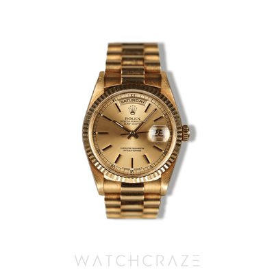 ROLEX DAY-DATE YELLOW GOLD CHAMPAGNE DIAL 36MM 18238