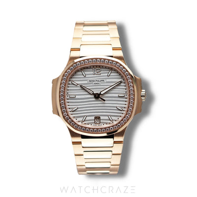 2024 PATEK PHILIPPE NAUTILUS LADIES AUTOMATIC ROSE GOLD DIAMOND BEZEL 35.2MM 7118/1200R-00