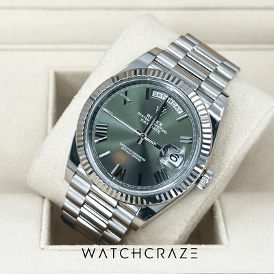 2022 ROLEX DAY-DATE 40 WHITE GOLD OLIVE GREEN DIAL 228239