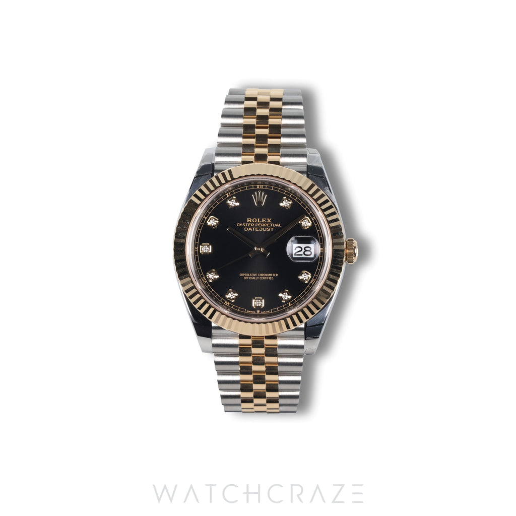 2026 ROLEX DATEJUST TWO TONE YELLOW GOLD AND STEEL BLACK DIAL DIAMOND MARKERS 41MM 126333