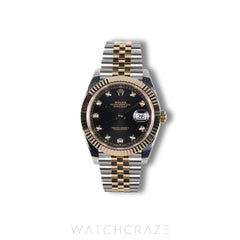 2026 ROLEX DATEJUST TWO TONE YELLOW GOLD AND STEEL BLACK DIAL DIAMOND MARKERS 41MM 126333