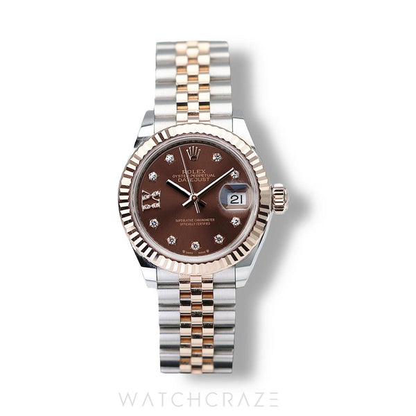 2021 ROLEX DATEJUST TWO TONE ROSE GOLD AND STEEL CHOCOLATE DIAL 28MM 279171