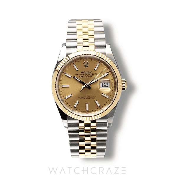 2024 ROLEX DATEJUST TWO TONE YELLOW GOLD AND STEEL CHAMPGANE DIAL 36MM 126233