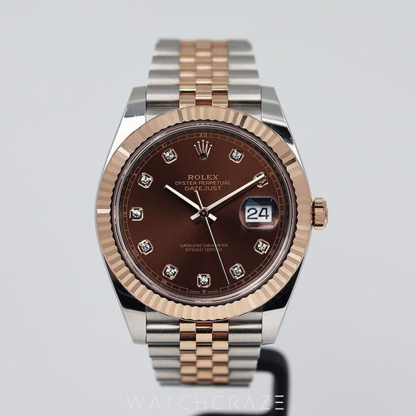 2022 ROLEX DATEJUST CHOCOLATE DIAL 41MM 126331 DIAMOND MARKERS