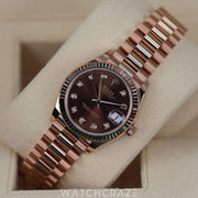 2024 LADIES ROLEX DATEJUST CHOCOLATE DIAMOND-SET DIAL EVEROSE GOLD 31MM 278275