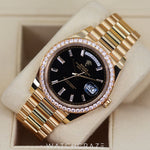 2022 ROLEX DAY DATE YELLOW GOLD DIAMOND BEZEL BALCK DIAL 40MM 228348