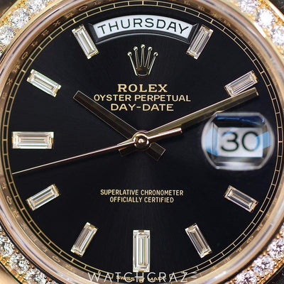 2023 ROLEX DAY-DATE BLACK DIAL DIAMOND BEZEL 40MM 228348RBR