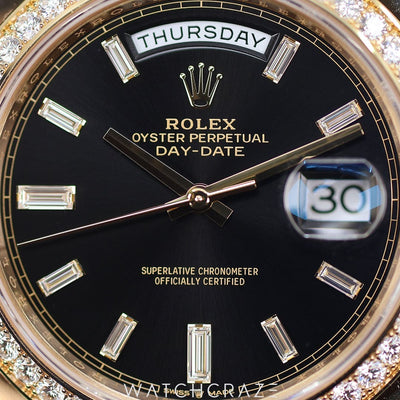 2022 ROLEX DAY DATE YELLOW GOLD DIAMOND BEZEL BALCK DIAL 40MM 228348