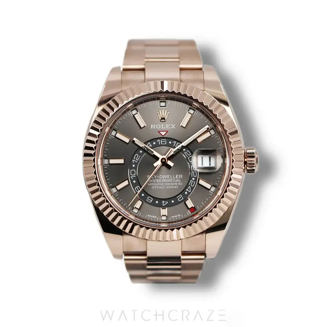 2019 ROLEX SKY-DWELLER ROSE GOLD RHODIUM DIAL 40MM 326935