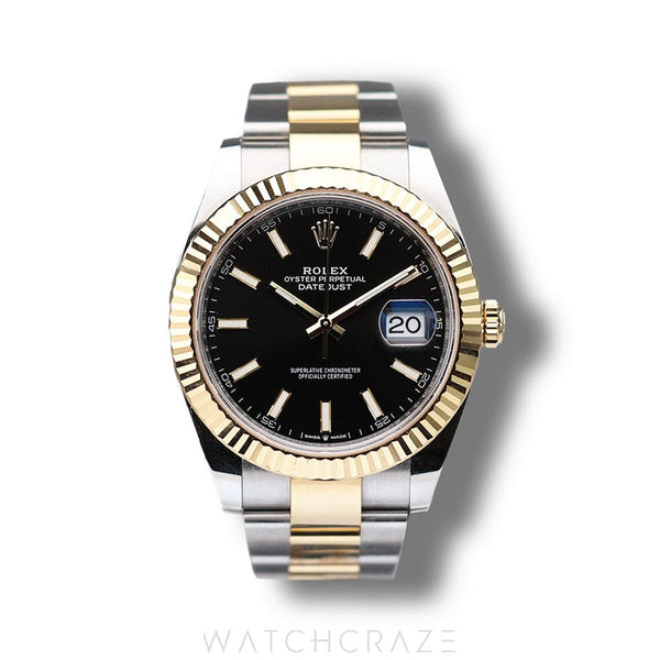 2024 ROLEX DATEJUST TWO TONE GOLD AND STEEL BLACK DIAL 41MM 126333