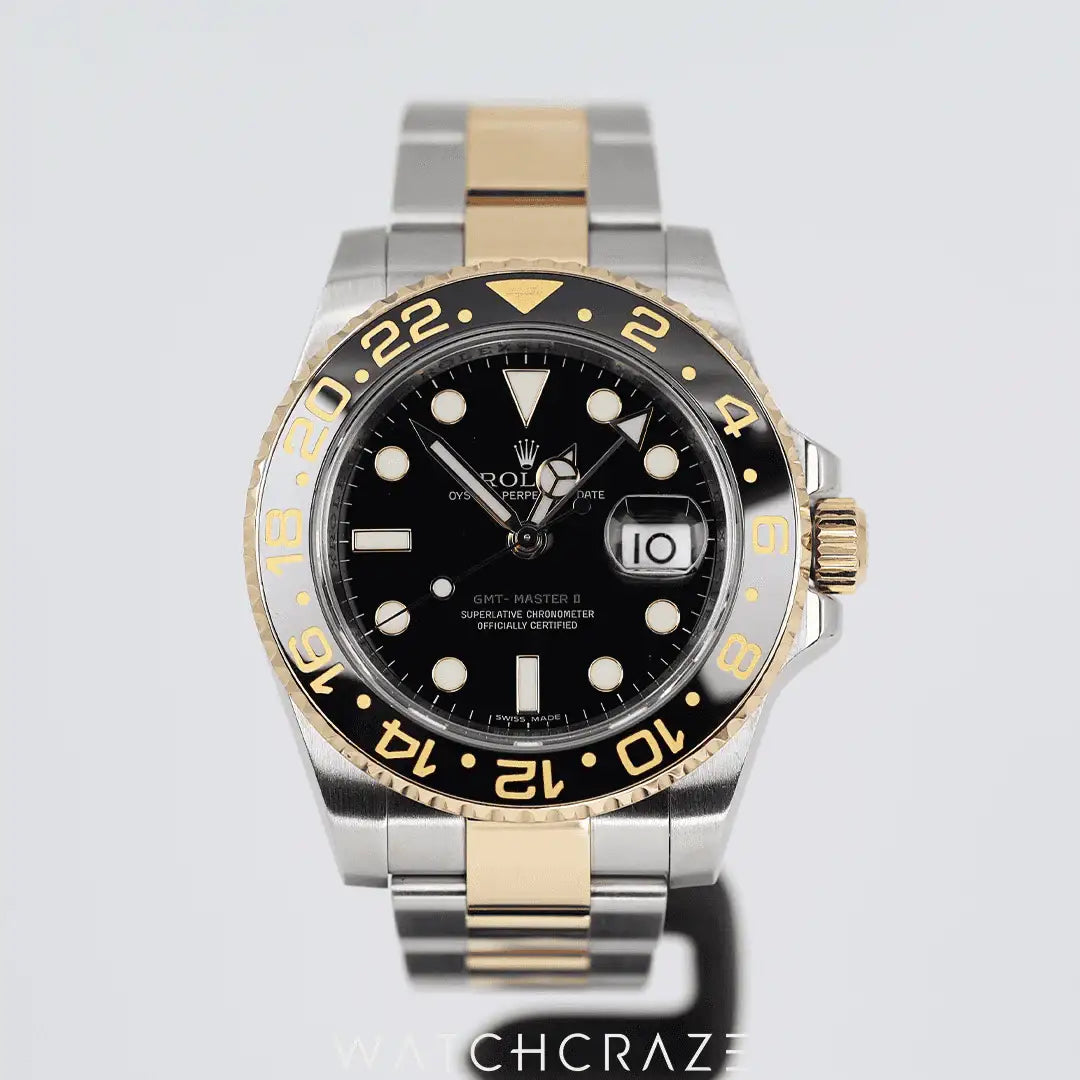 2009 ROLEX GMT MASTER II YELLOW GOLD STAINLESS STEEL 40MM 116713LN