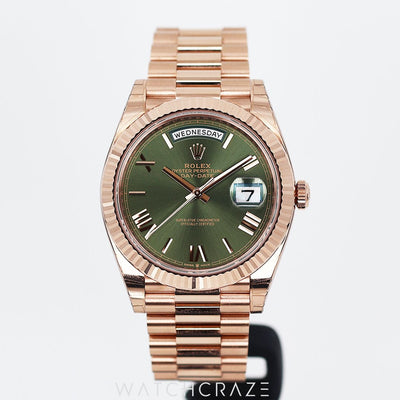 2023 ROLEX DAY-DATE ROSE GOLD OLIVE GREEN DIAL 40MM 228235