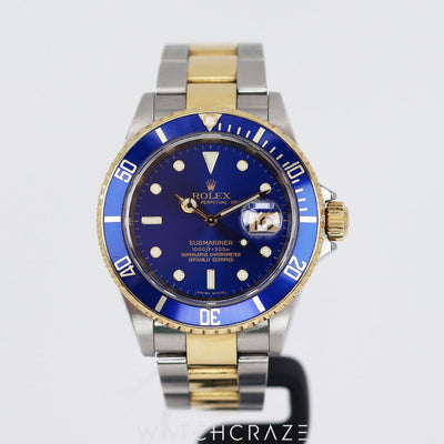 2008 ROLEX SUBMARINER "BLUSEY" YELLOW GOLD/STEEL BLUE DIAL 40MM 16613