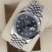 2017 ROLEX DATEJUST RHODIUM DIAL DIAMOND MARKERS 41MM 126334