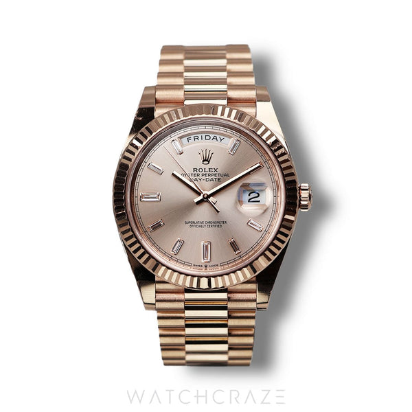2022 ROLEX DAY-DATE SUNDUST BAGUETTE  DIAMOND MARKERS 40MM 228235