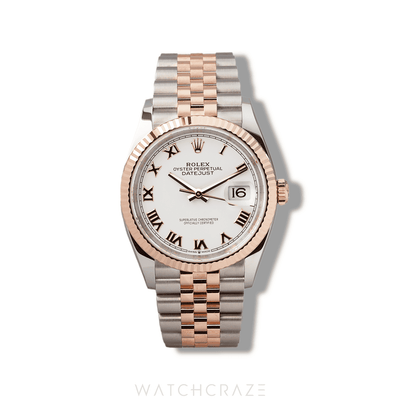 2024 ROLEX DATEJUST TWO TONE ROSE GOLD AND STEEL WHITE DIAL 36MM 126231