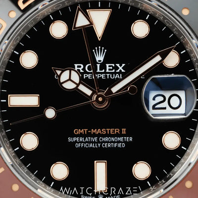 2022 ROLEX GMT MASTER II TWO TONE ROSE GOLD AND STEEL ROOT BEER 40MM 126711CHNR 'STICKERS APPLIED'