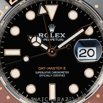 2022 ROLEX GMT MASTER II TWO TONE ROSE GOLD AND STEEL ROOTBEER 40MM 126711CHNR 'STICKERS APPLIED'