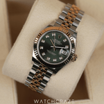 2017 ROLEX LADIES DATEJUST TWO TONE ROSE GOLD AND STEEL GREEN DIAL DIAMOND MARKERS 28MM 27