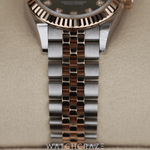 2017 ROLEX LADIES DATEJUST TWO TONE ROSE GOLD AND STEEL GREEN DIAL DIAMOND MARKERS 28MM 27