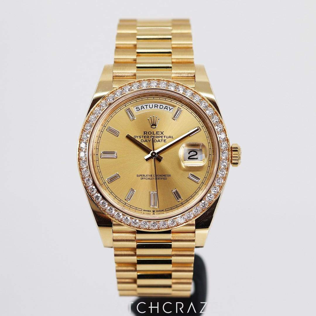 2022 ROLEX DAY-DATE YELLOW GOLD DIAMOND BEZEL 40MM 228348RBR