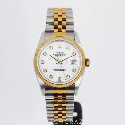 1999 ROLEX DATEJUST TWO-TONE GOLD WHITE DIAL 36MM 16233