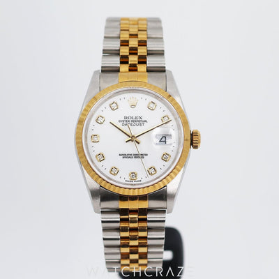 1999 ROLEX DATEJUST TWO-TONE GOLD WHITE DIAL 36MM 16233